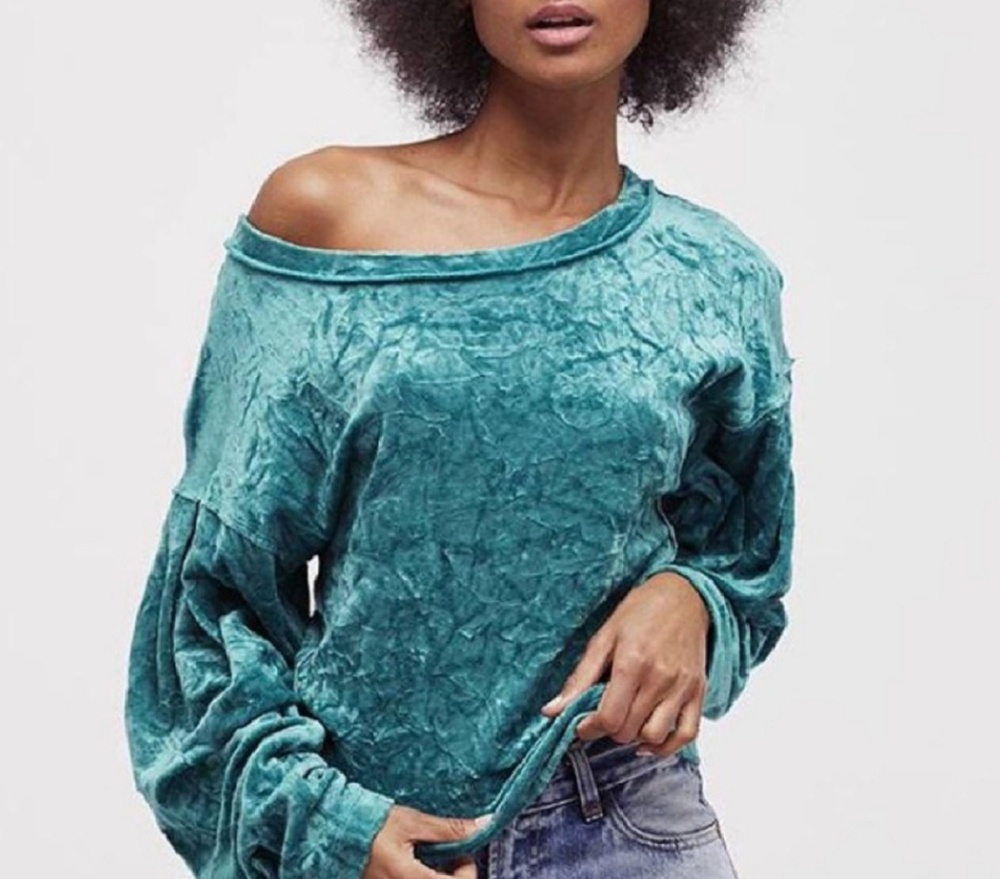 New Free People Crushed Velvet Sweatshirt Firm